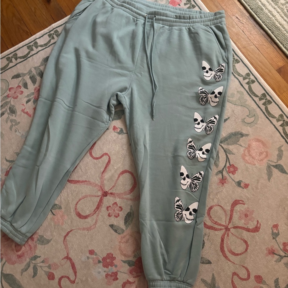 Kids Blue Jogger Pants with Butterfly Design